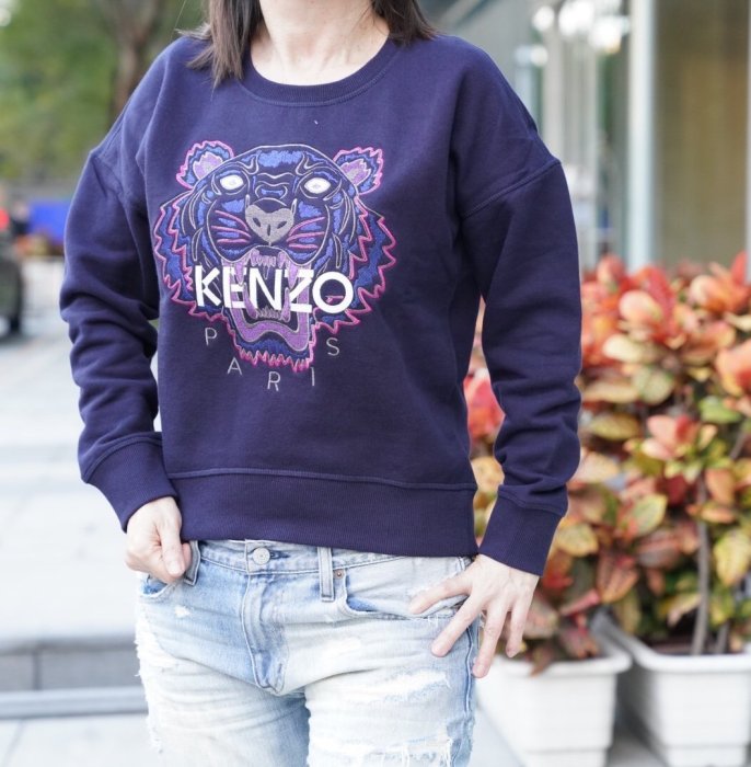 【COCO 精品專賣】Kenzo Tiger cotton sweatshirt 虎頭長袖棉毛 T 深藍/銀字 現貨