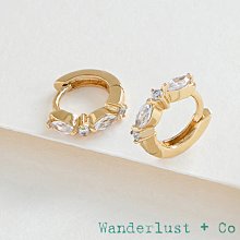 Wanderlust+Co 澳洲品牌 欖尖鑲鑽耳環 金色小圓耳環 Marquise Pave