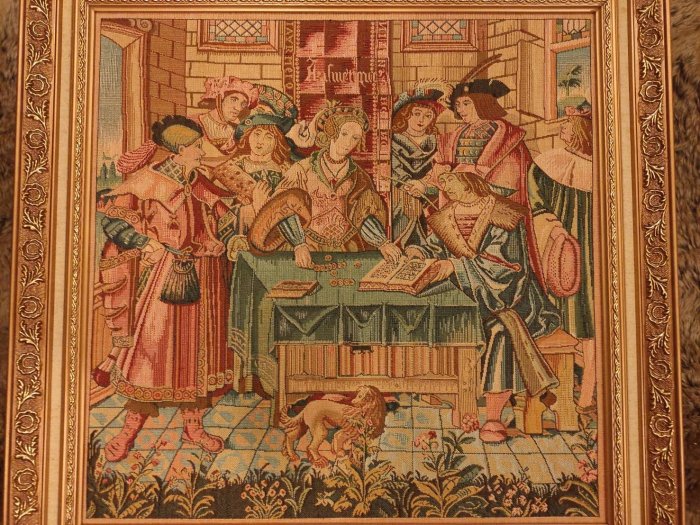 【家與收藏】特價稀有珍藏歐洲古董法國中世紀古堡貴族神話系列刺繡畫/掛毯壁飾1