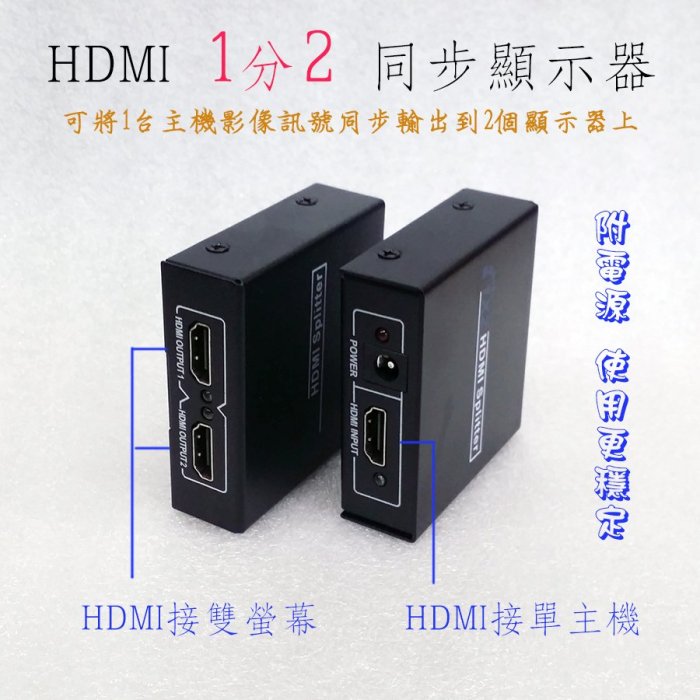 PC-31 HDMI 同步顯示器 一分二 可同時連接2個HDMI螢幕 1分2 HDMI分配器 支援1080P 附電源