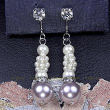 珍珠林~珍珠夾式耳環(可更換針式)~南洋深海硨磲貝珍珠(白、紫)鋯石晶鑽#659+2