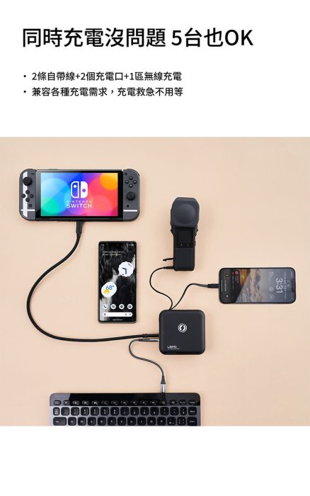 LAPO二代 自帶線五合一多功能無線充行動電源(WT-03CM)