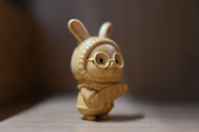 工藝品大展宏圖兔子生肖兔小葉黃楊木雕車載裝飾中式招財擺件手把件