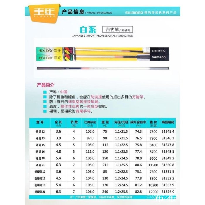 希希百貨滿額Shimano禧瑪諾臺釣竿手竿白系超硬調12尺21尺3.6米6.3米