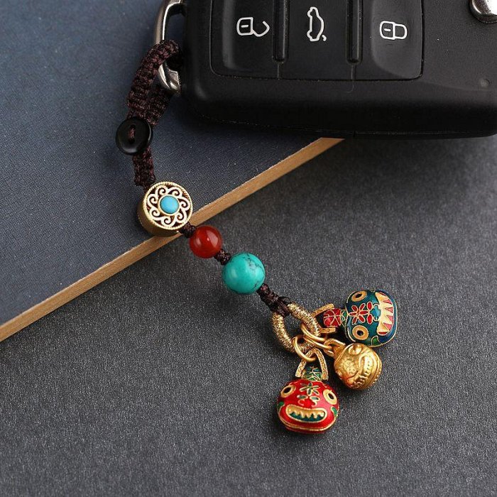 【魔芷】純銅吞金獸鑰匙扣鏈掛繩一家三口手機鏈掛飾招財轉運復古禮物飾品