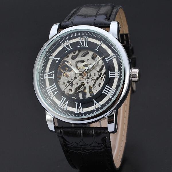 現貨：WINNER/勝利者正品男士機械表 羅馬刻度鏤空透底簡約錶盤腕錶 手動機械手錶 學生真皮錶帶手錶