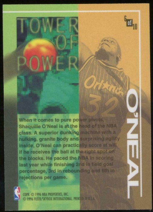 KV卡站 FLEER TOWERS OF POWER 大鯊魚SHAQ ONEAL 歐尼爾 (no kobe)