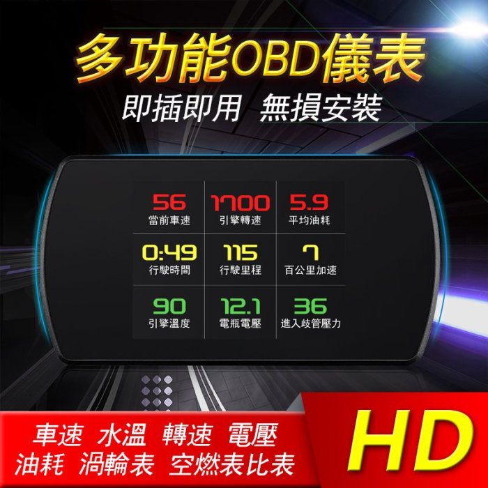 中和: 汽車用 P12 OBD2 液晶 抬頭顯示器 OBDII HUD 測水溫 車速 電壓 油耗 時速等 顯示器