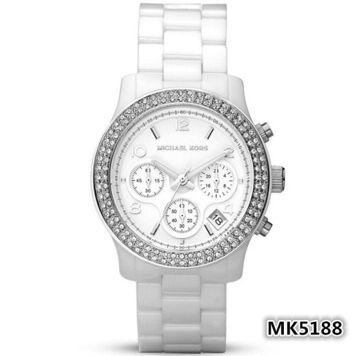 MICHAEL KORS 潮流時尚陶瓷鑲鑽女錶 包包手錶 白色 MK5237  非 Gucci ck DW