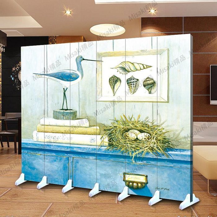 熱銷歐式地中海客廳簡約現代屏風布藝移動折屏3d背景櫥窗酒店隔斷-Misaki精品
