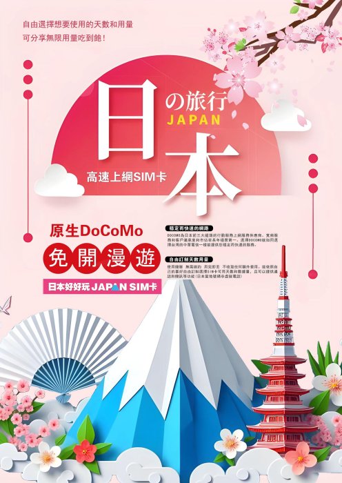 [日本好好玩]DOCOMO 日本原生卡 20天/21天 免開漫遊 真正直連日本網路卡 無限用量吃到飽 上網卡 日本 網卡