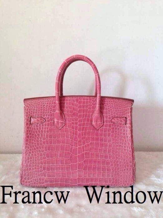 France Window 愛馬仕柏金包 Hermes Birkin鱷魚皮 倒V 粉 銀扣 30CM