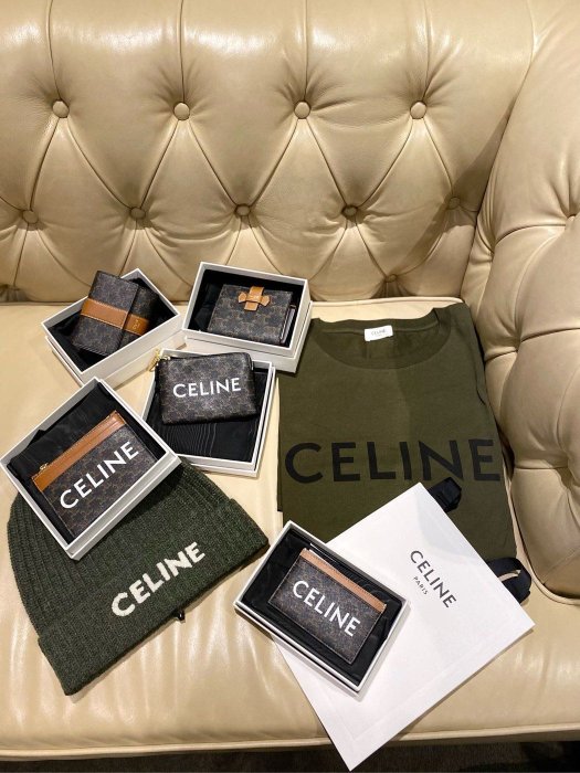 【翰貝格名牌館】全新真品 Celine TRIOMPHE 老花 凱旋門 帆布 印花 薄型 名片 卡片夾