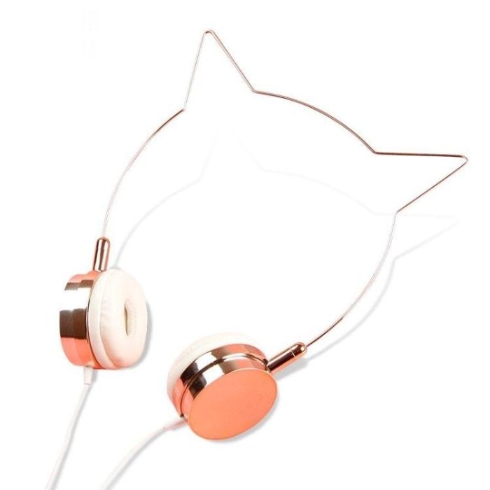 下殺-可愛女生耳機玫瑰金頭戴式貓耳耳機手機通用帶麥線控GLSJ5257