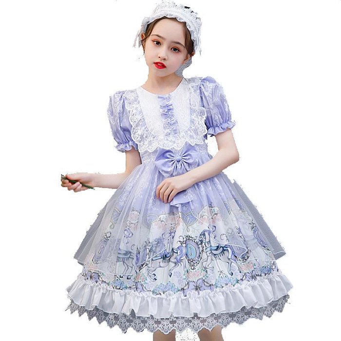 正版女童洛麗塔裙子全套夏裝小女孩兒童洋裝公主裙蘿莉塔連衣裙