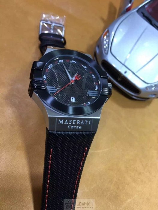 請支持正貨，瑪莎拉蒂手錶MASERATI手錶POTENZA款，編號:R8851108001,黑色錶面黑色PU錶帶款