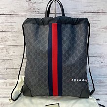 《真愛名牌精品》Gucci 473872 GG  黑PVC 抽繩後背包 **全新**代購**