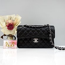 優買二手精品名牌店 CHANEL A01113 COCO23 CF23 FLAP 黑色荔枝皮銀鍊 肩背包 激新美品