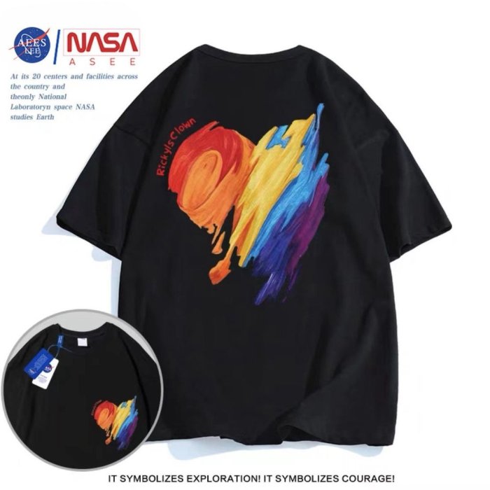 全館免運 NASA夏季塗鴉愛心短袖T恤純棉男女情侶學生班服短袖上衣ins 可開發票