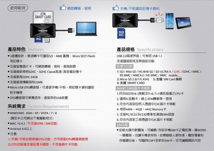 車庫 逸盛科技  ESENSE OS3 ATM 智慧晶片+SD/T-Flaas讀卡機 17-EOS333 WH 白