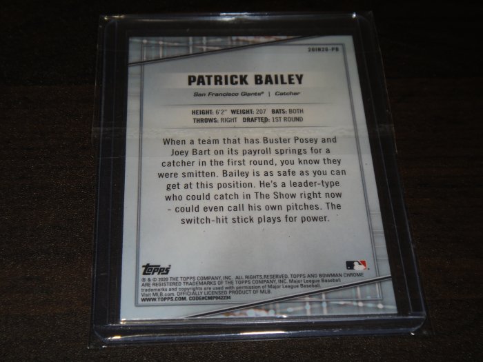 美國職棒 Giants Patrick Bailey 2020 Bowman Chrome  RC  球員卡