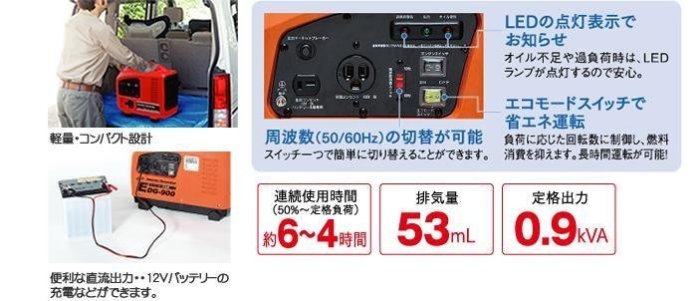 ㊣宇慶S舖㊣刷卡分期｜SE900｜14.5kg日本KANOI直交流電變頻式發電機 四行程 靜音型變頻式發電機
