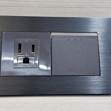 DIY水電材料 中一月光摩登黑 JY-M4108-MRB/LED 1開關1接地插座/夜光開關/鋁合金面板 拉絲黑色