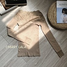 CHERRY LALA  韓。實拍。18冬。一字領蕾絲拼接彈力修身顯瘦長袖內衣衛生衣-多色  MY09131