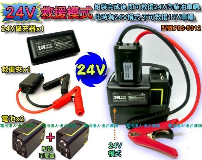 【中壢電池】悍馬車 軍用車 24V電瓶 救車電霸 + 電源轉換器 300W 啟動救援 柴油車 裝甲車 漁船 遊艇 發電機