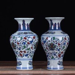 花瓶景德鎮陶瓷花瓶 手繪青花仿官窯裂紋釉 古典花瓶家居裝飾品