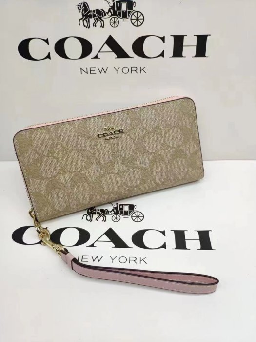 美國代購Coach2022新品C4452經典logo拼色多卡位長夾手腕錢包