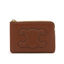 【CELINE】Cuir Triomphe 平滑小牛皮 零錢包 信用卡夾 皮夾 短夾 黃褐色 10C663DR8.04LU