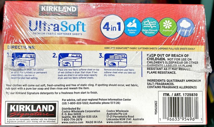 Costco好市多 科克蘭 KIRKLAND 烘衣柔軟去靜電紙 250張x2入 fabric softener