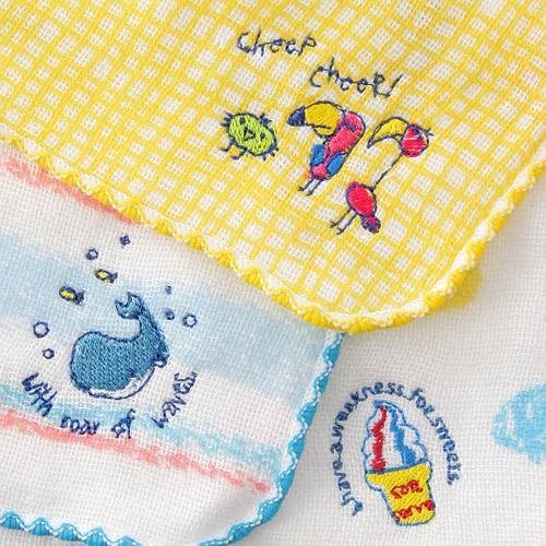 FZB 002 預購 KONTEX 日本製 可愛刺繡小方巾 口水巾 16×16cm 6枚入 C女子柄 蛋盒
