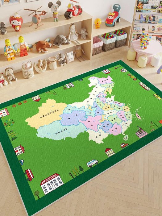 世界地圖地毯兒童房閱讀區幼兒園益智客廳游戲毯學習臥室地墊