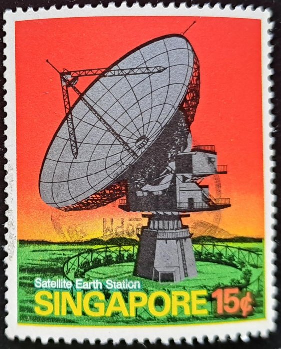 新加坡郵票衛星地面接收站全景Satellite Earth Station1號衛星站開通1971年10月23日發行特價