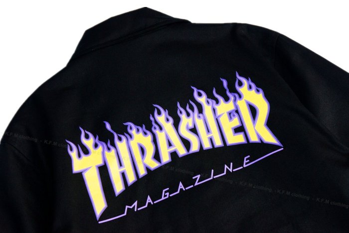 K.F.M 】THRASHER NEON GREEN FLAME COACH JACKET 日本限定教練外套