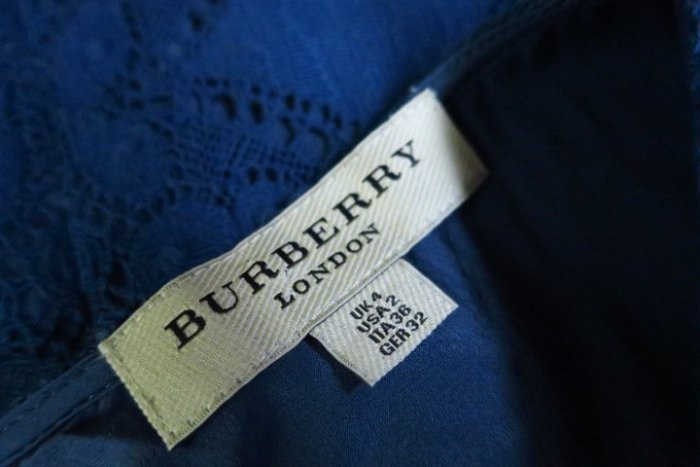 *Beauty*BURBERRY牛仔藍色蕾絲短袖洋裝UK4號  特價出清7500元WE18