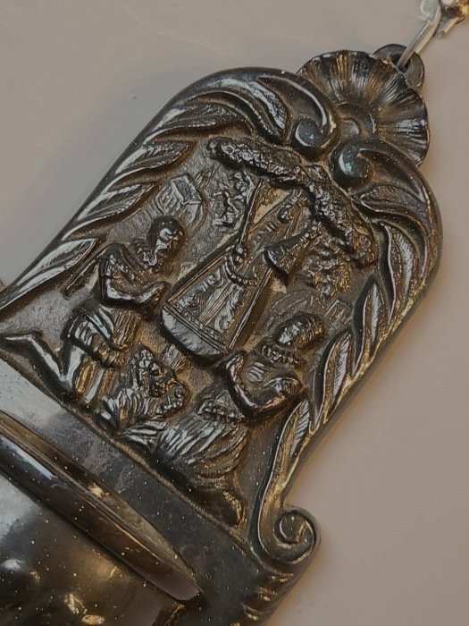 【卡卡頌  歐洲古董】比利時 老件 銅 十字架 聖母 聖嬰 聖杯 基督教 天主價  掛飾  花器 m0924 ✬