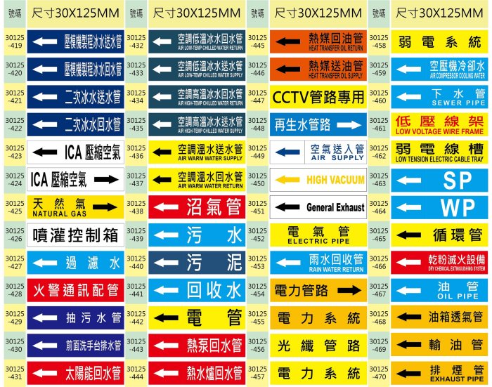 【珍福設計-小張管路貼紙】管路貼紙 管線標示 大樓管路貼紙 工廠管路貼紙 消防管路貼紙 機電管路 機台設備管路