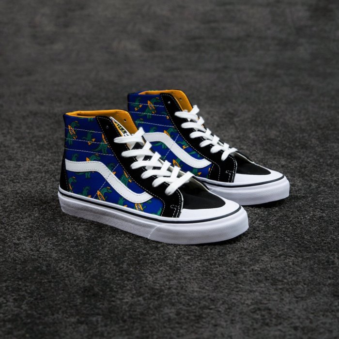 Vans SK8-Hi 彩色 拼接 趣味 恐龍 印花 半月 包頭 高筒 帆布鞋 ~T/E代購~