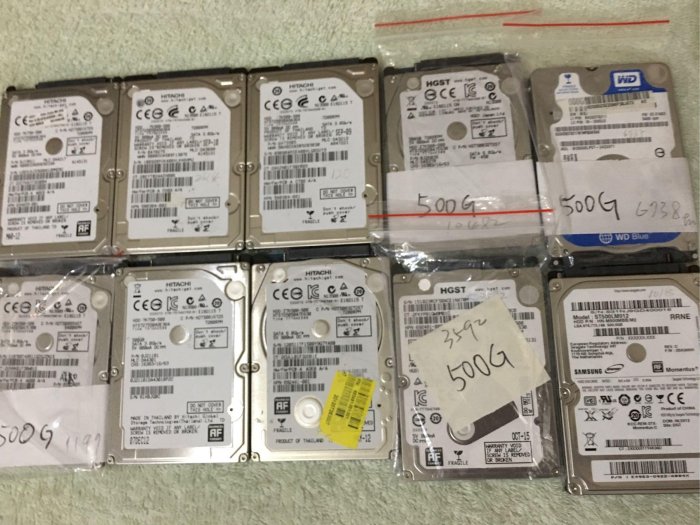 二手Seagate/HGST/Hitachi …..2.5吋 筆電硬碟500GB SATA介面 筆記型電腦硬碟，台北面交