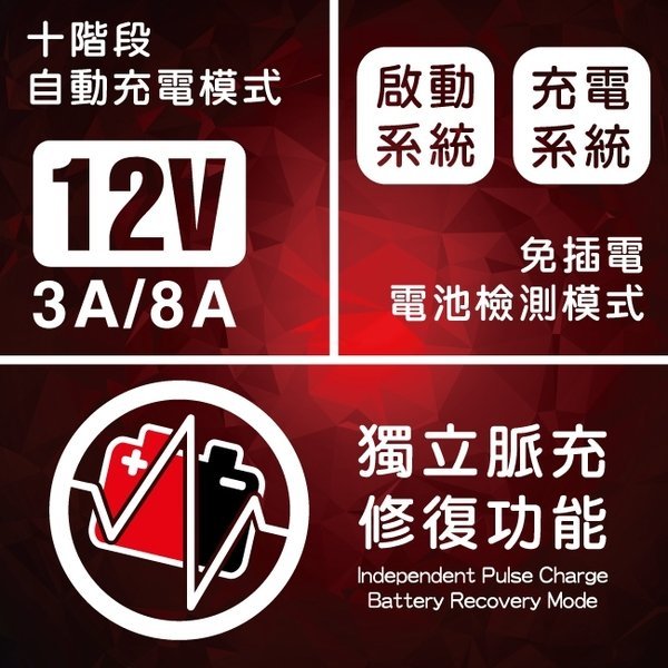 MT1200多功能智慧型電瓶電池12V汽車.機車充電器&檢測器/原MT900升級版(3A/8A) 保固一年