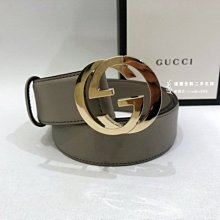 遠麗精品(板橋店)s0837Gucci 灰色牛皮銀色互釦G皮帶