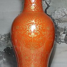 清代中期 珊瑚紅描金 觀音大瓶 雙圈款