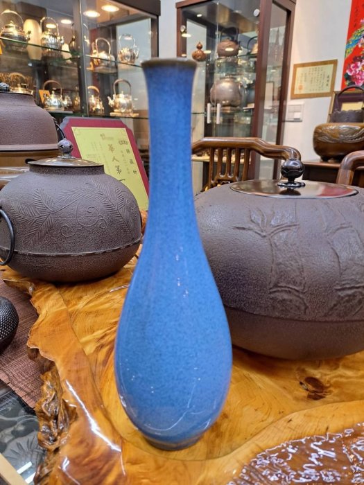 《臻藏坊》日本鐵壺銀壺專賣 靛藍色鈞窯花瓶