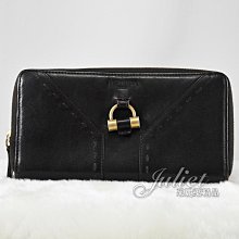 【茱麗葉精品】二手精品 《8.5成新》YSL 經典質感仿舊牛皮鎖頭拉鍊長夾.深咖(近黑) #0 現貨