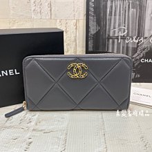 《真愛名牌精品》CHANEL AP1063 19系列 深灰色 ㄇ型 拉鍊 長夾 *全新品*代購*