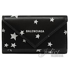 【茱麗葉精品】全新精品 BALENCIAGA 專櫃商品 499204 星星印花小牛皮三折釦式鑰匙包.黑 現貨