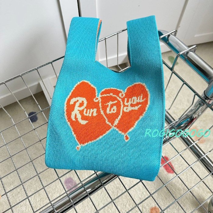 ROGI RunToYou雙愛心背心版方型針織手提包/購物袋/萬用包-0418預購